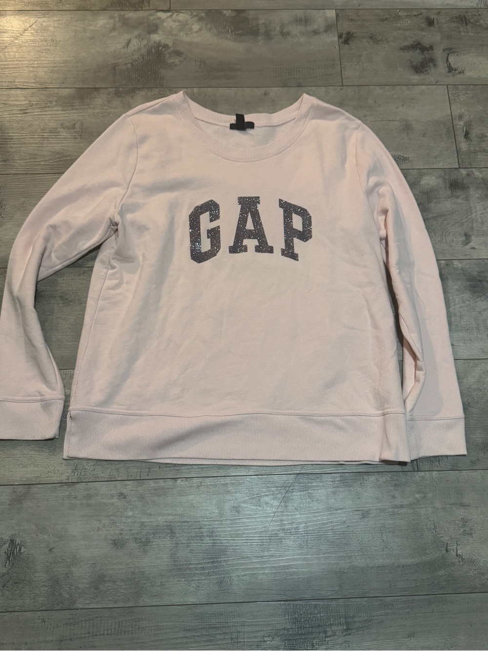 GAP Light Pink Crewneck Sweatshirt with Glitter Logo, Size XL